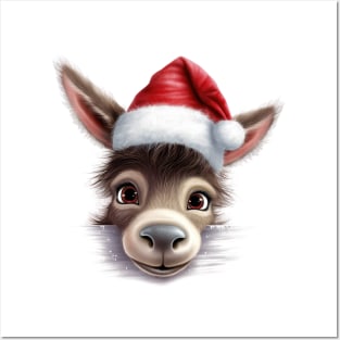 Christmas Peeking Baby Donkey Posters and Art